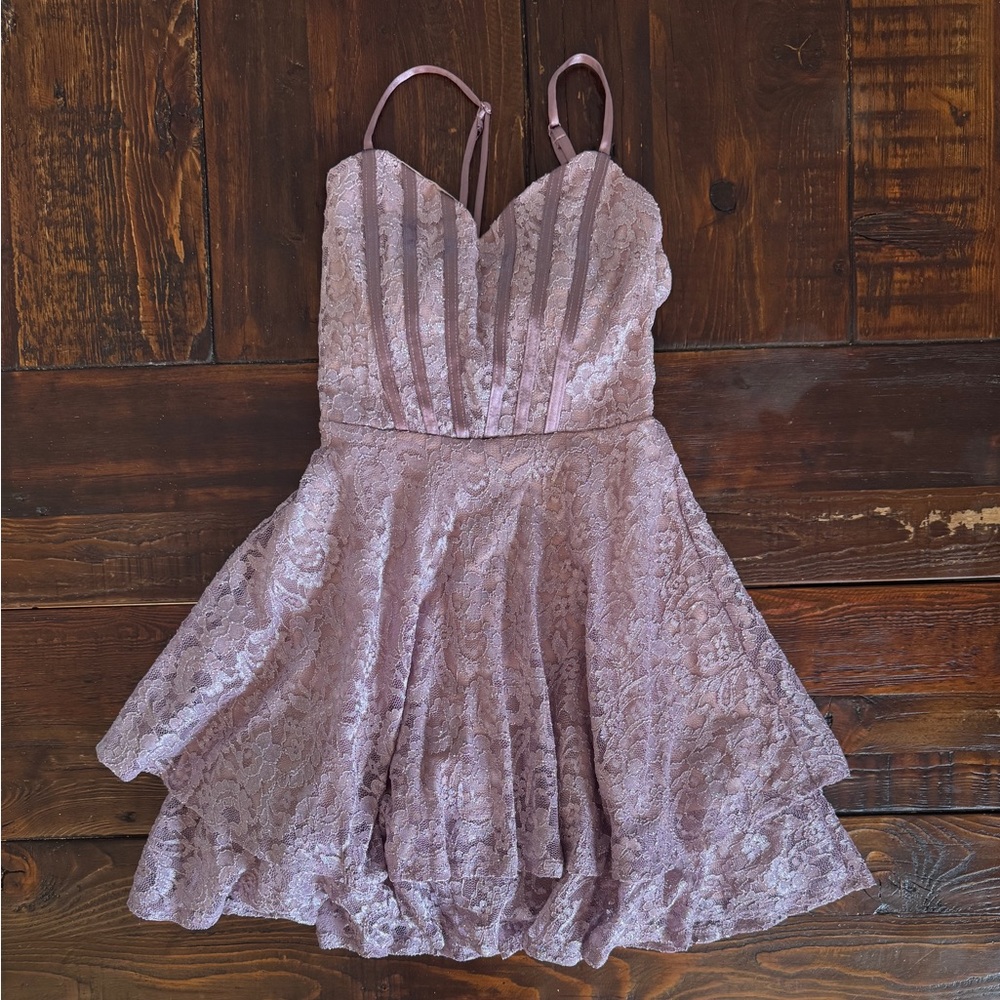 Honey and Rosie Lavender Metallic Lace Mini Dress. GUC. Size XS.